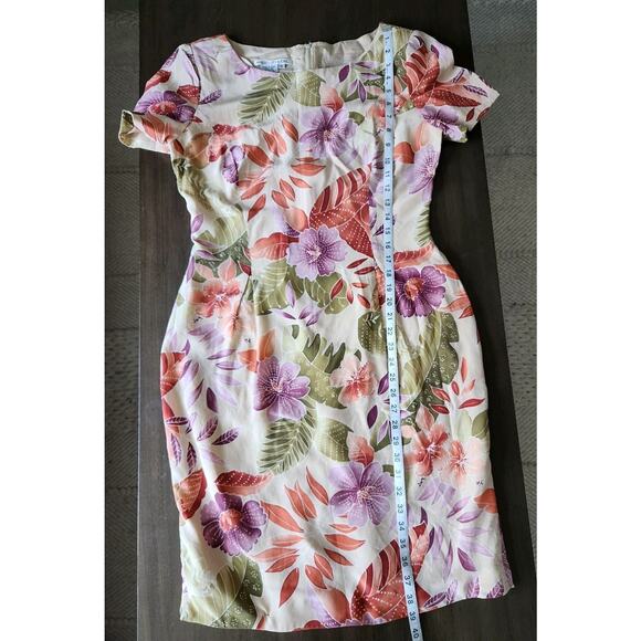 Vintage 1990s Maggy London 100% Silk Hawaiian Shift Knee Length Dress SZ 10 - Picture 8 of 9